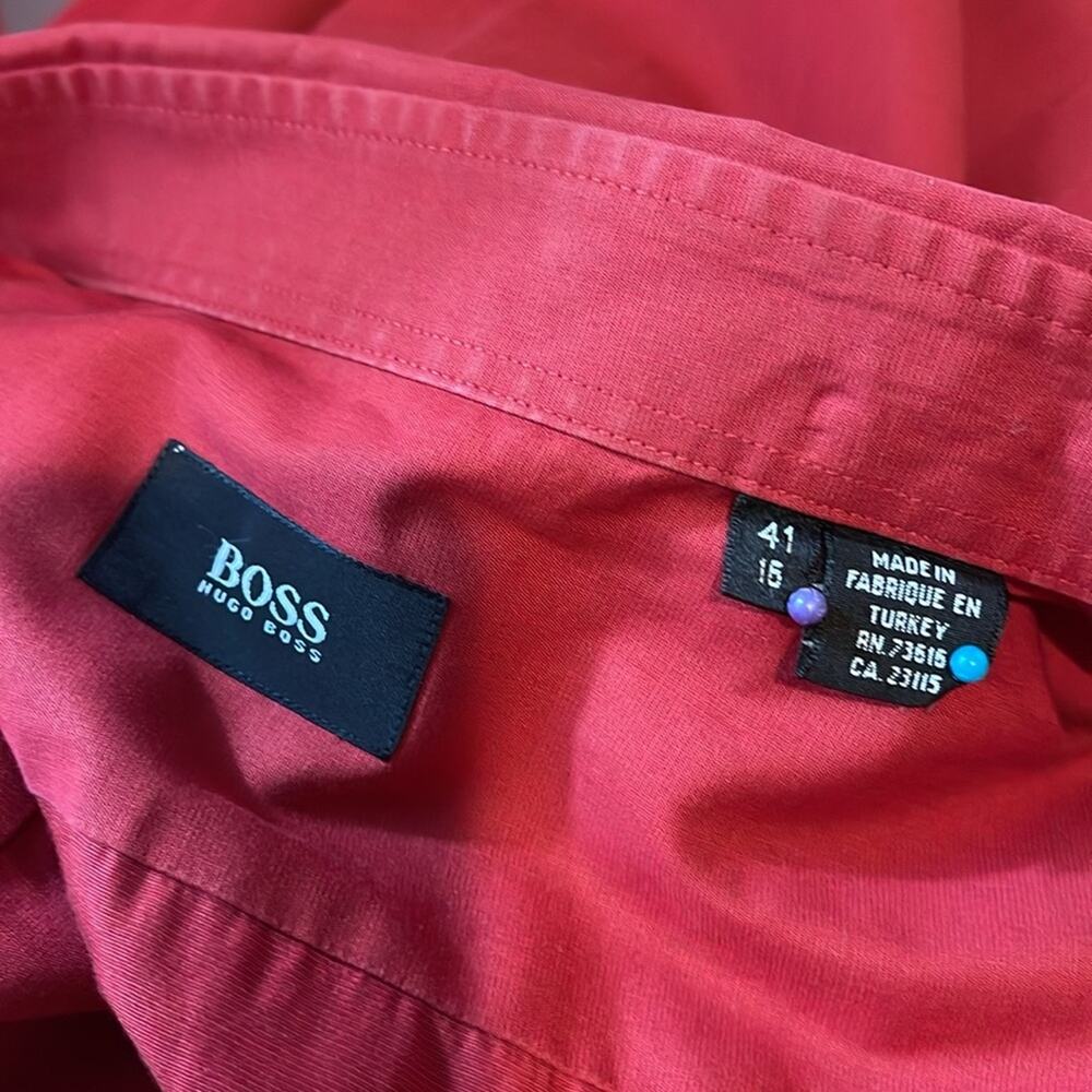 Hugo Boss Red Long Sleeve Men's Shirt Cotton Size 16 - Picture 5 of 7